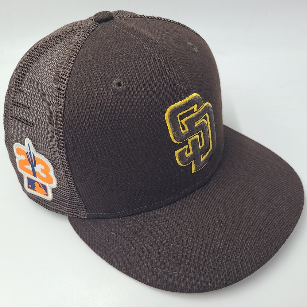 San Diego Padres Hat Fitted 7 5/8 Mesh New Era 59Fifty Brown Spring Training 23